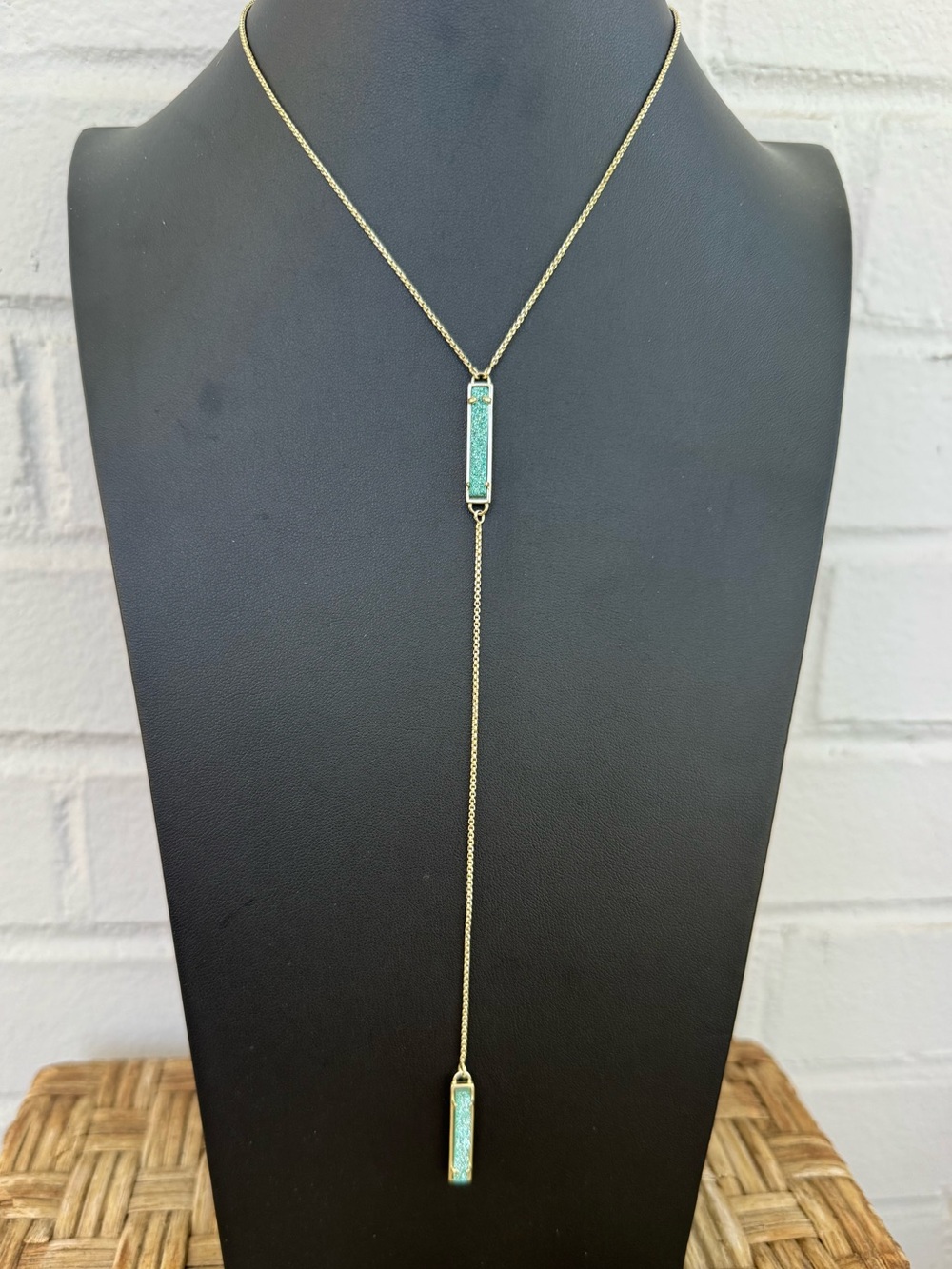 Kendra Scott Lilly Y Lariat Necklace in Gold & Turquoise Drusy